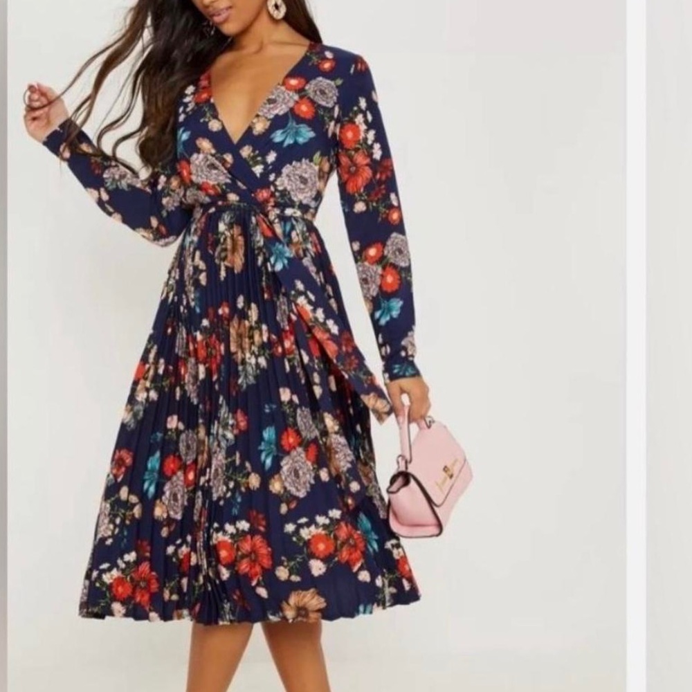 Floral Long Sleeve Wrap Dress